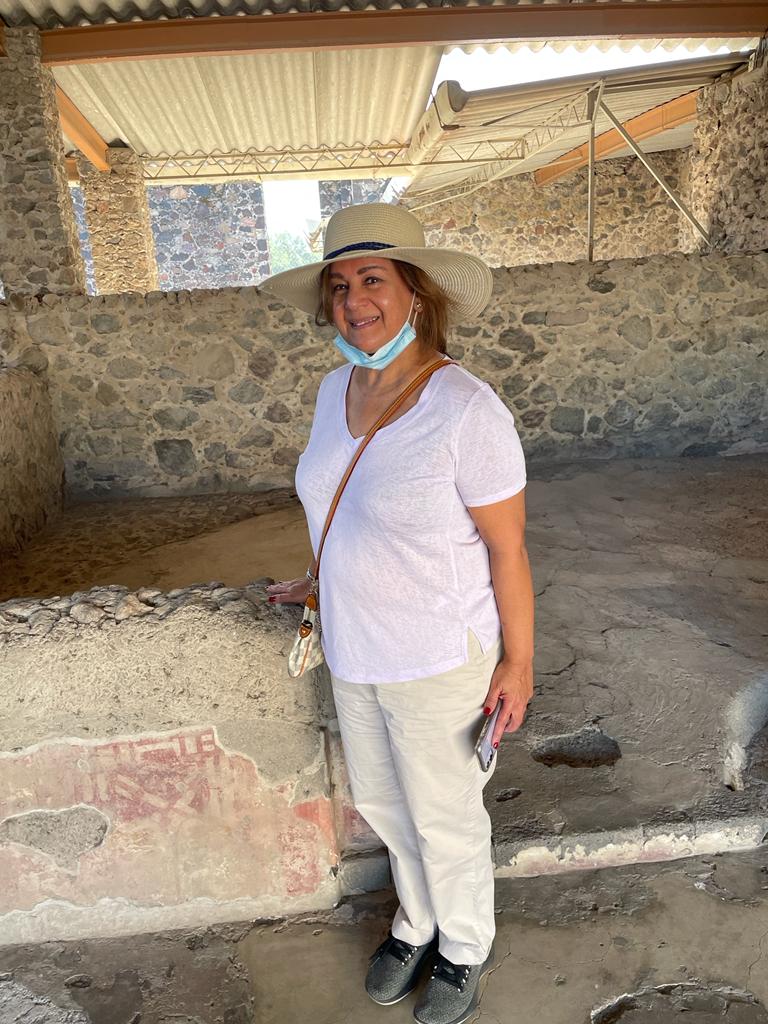 Dr. Femida Gwadry-Sridhar in a stone building at Teotihuacán.